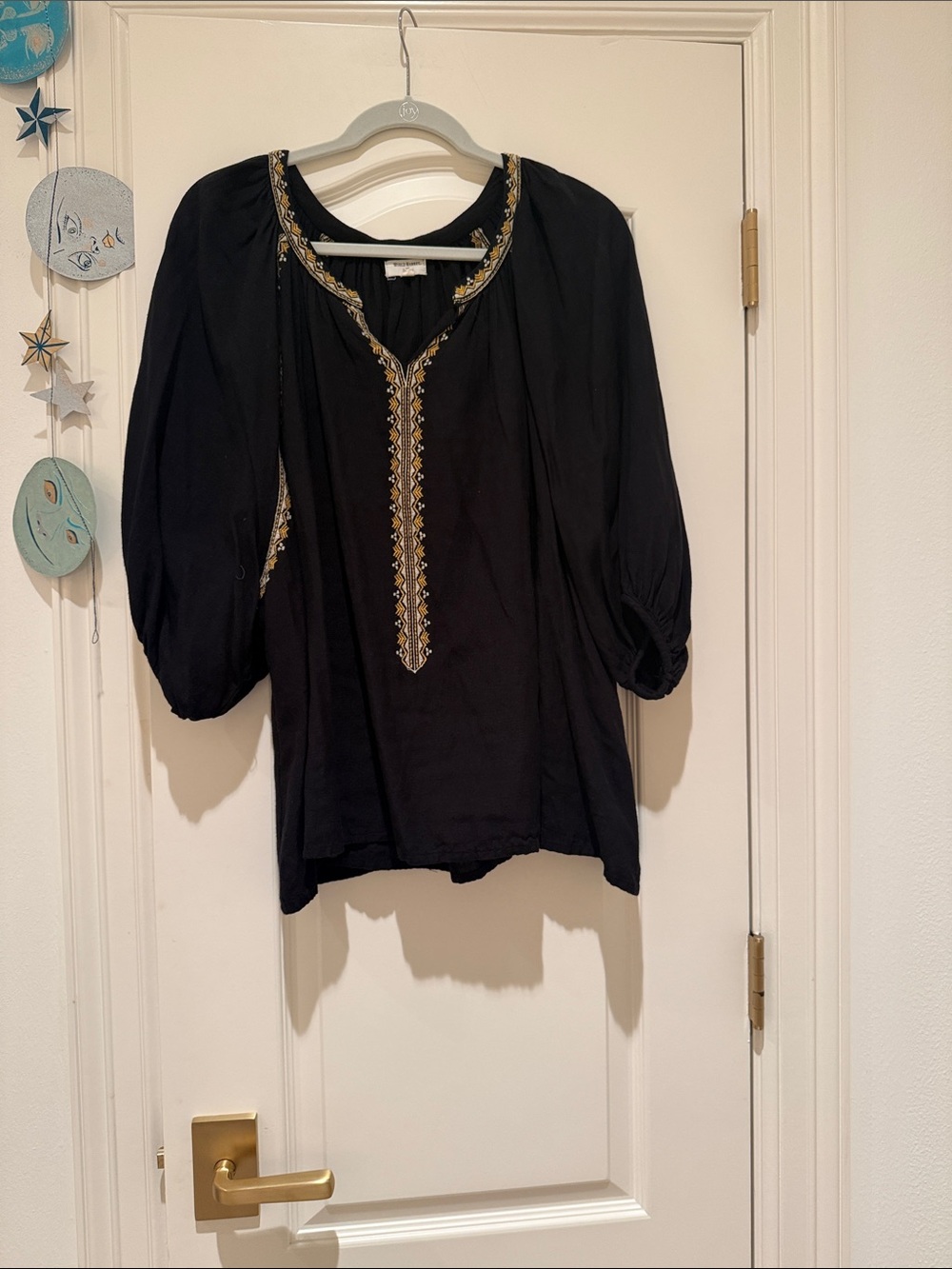 Cost Plus World Market Black Embroidered V-Neck Tunic